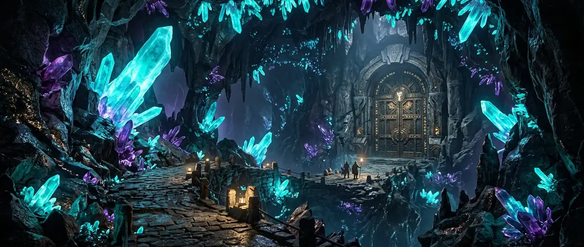Subterranean cavern with glowing crystals